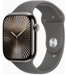 Apple Watch Series 10 GPS + Cellular 46mm Natural Titanium Case w. Stone Grey Sport Band - S/M (MWY93)