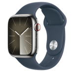 Apple Watch Series 9 GPS + Cellular 41mm Silver S. Steel Case w. Storm Blue Sport Band - M/L (MRJ33)